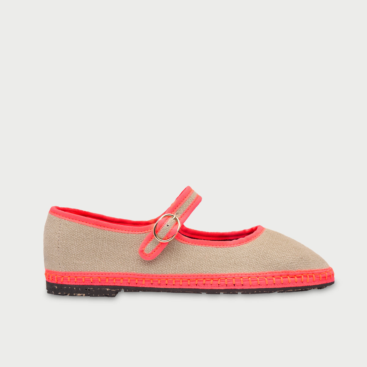 Flabelus MARA | Linen Mary Jane Flats with Neon Edge