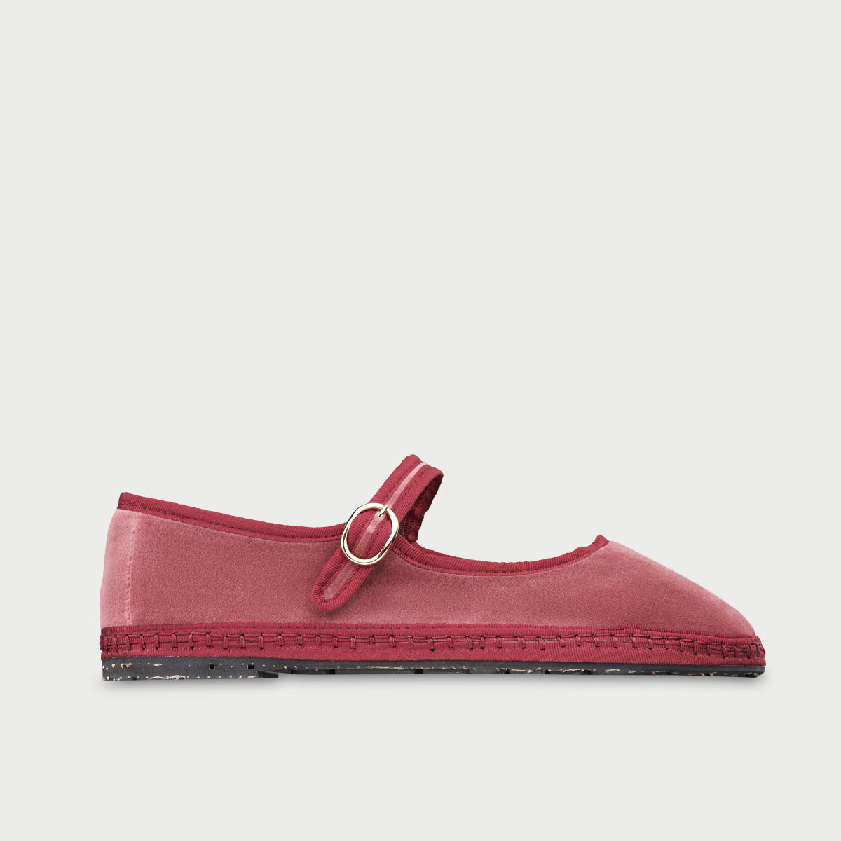Flabelus Theresa | Light Red Velvet Mary Jane Shoes