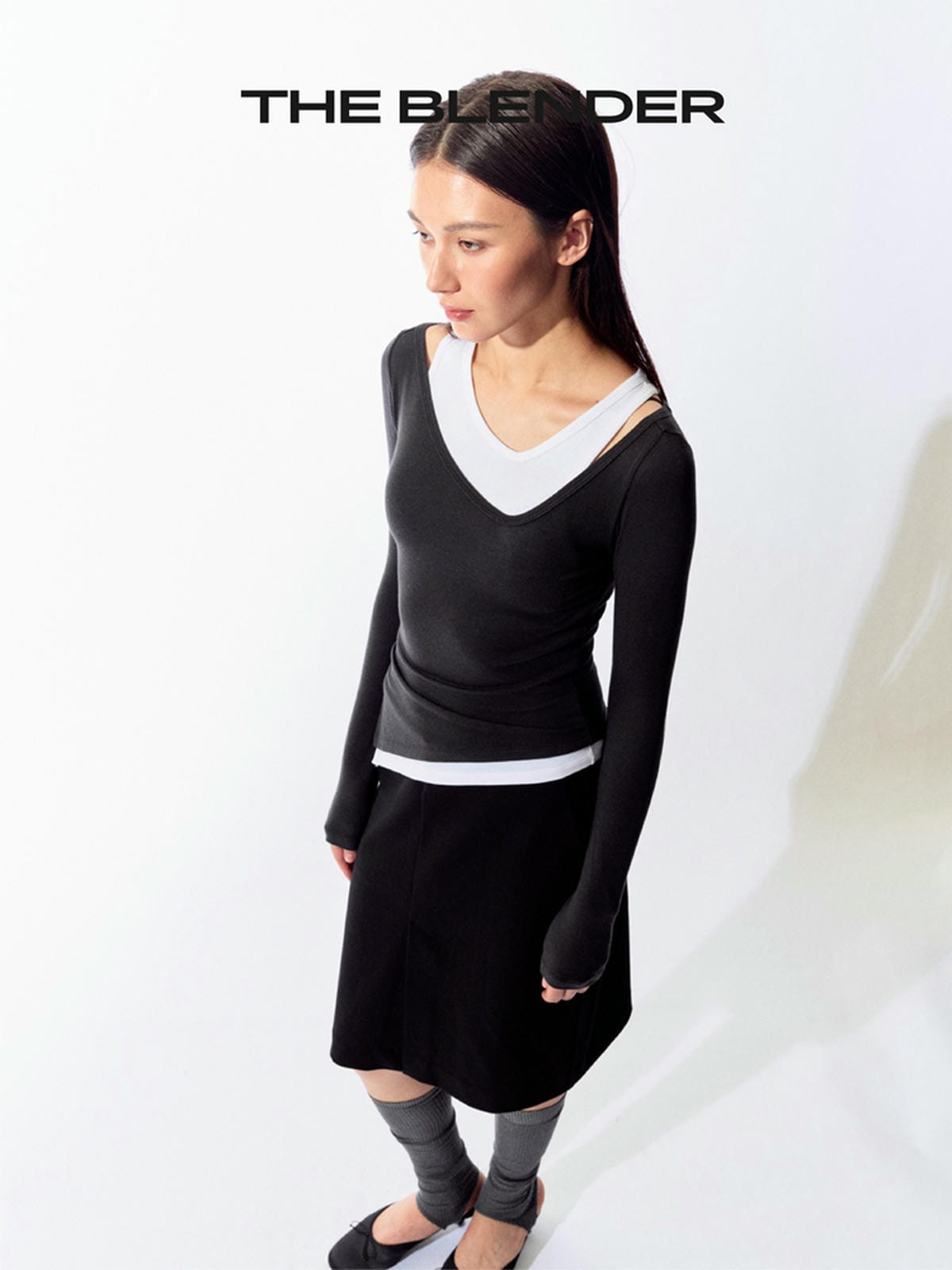 The Blender - Slim-fit Asymmetrical Long Sleeve Top