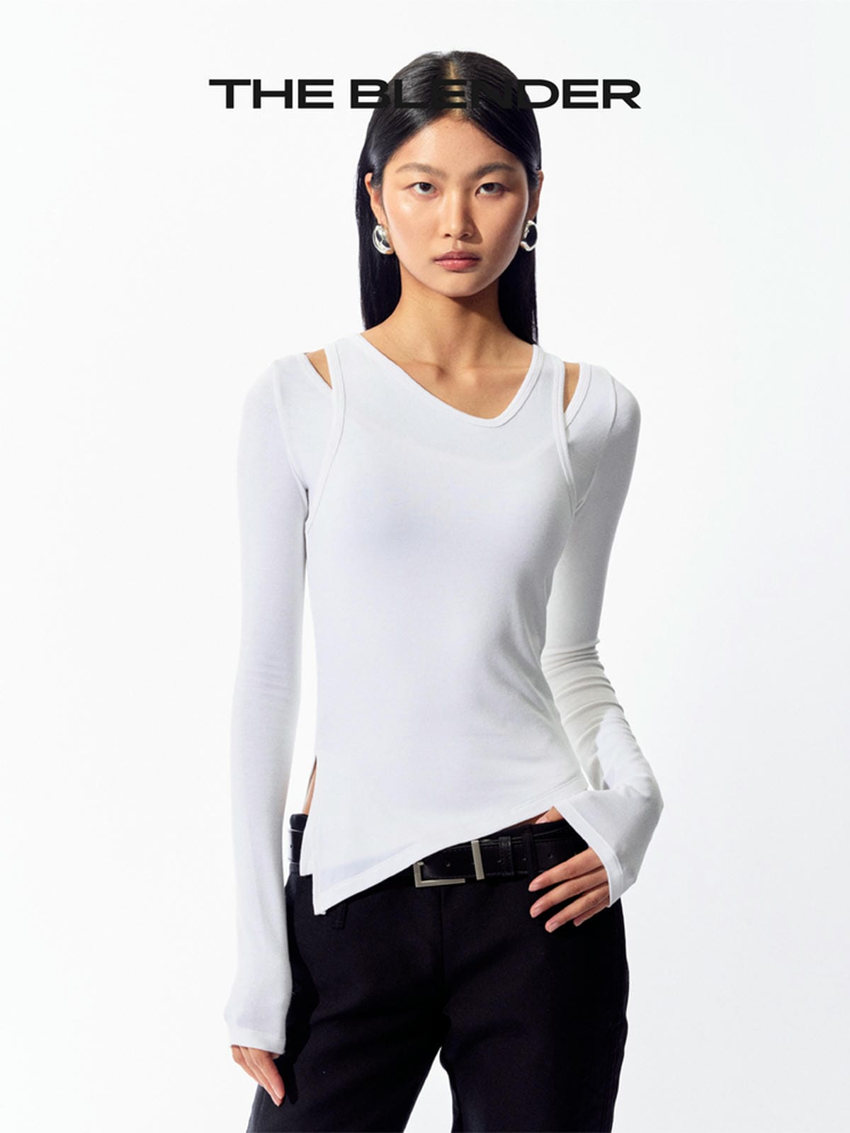 The Blender - Slim-fit Asymmetrical Long Sleeve Top