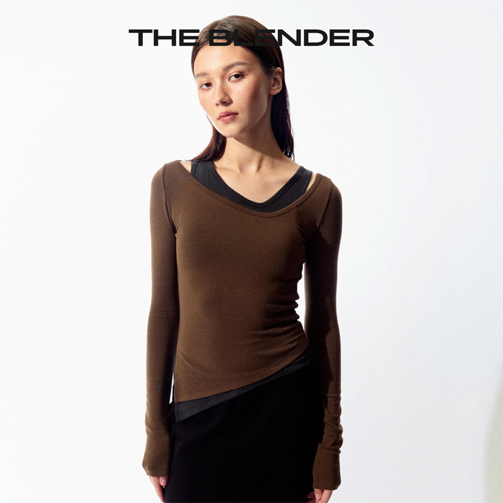The Blender - Slim-fit Asymmetrical Long Sleeve Top