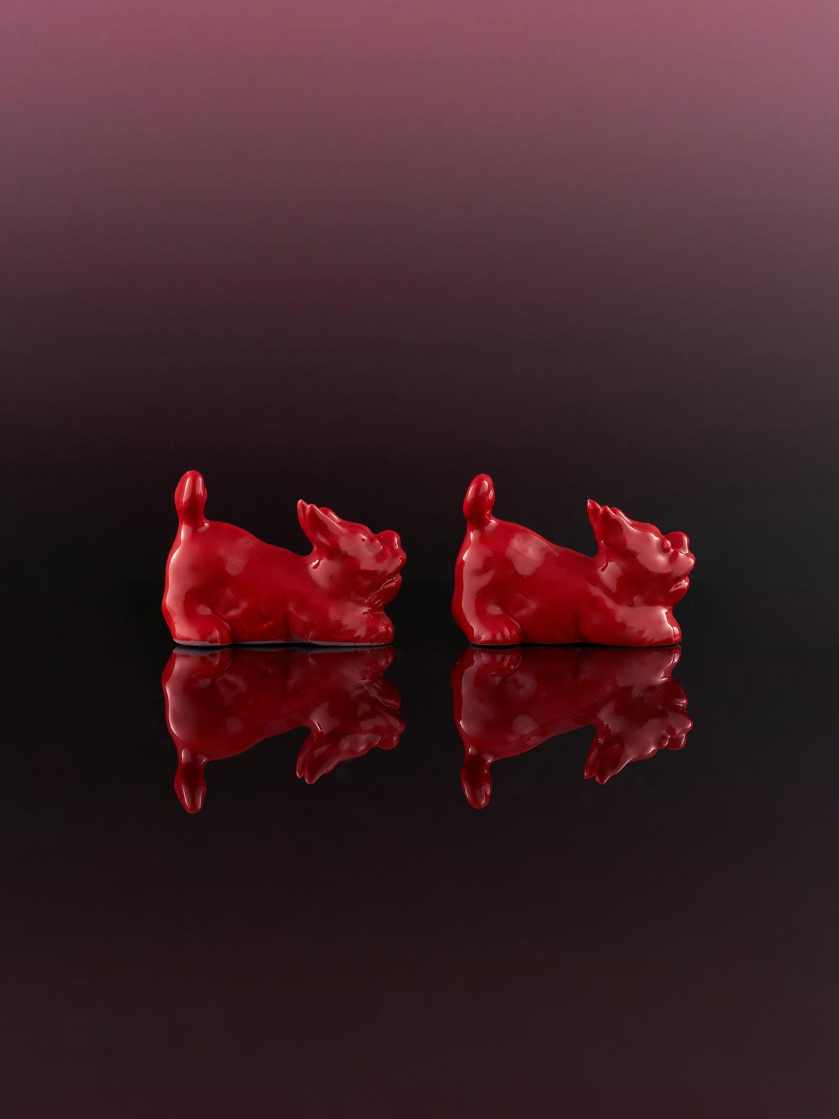 XI XING LE - Hand-Painted Gold Powder Pixiu Ornament (Pair)