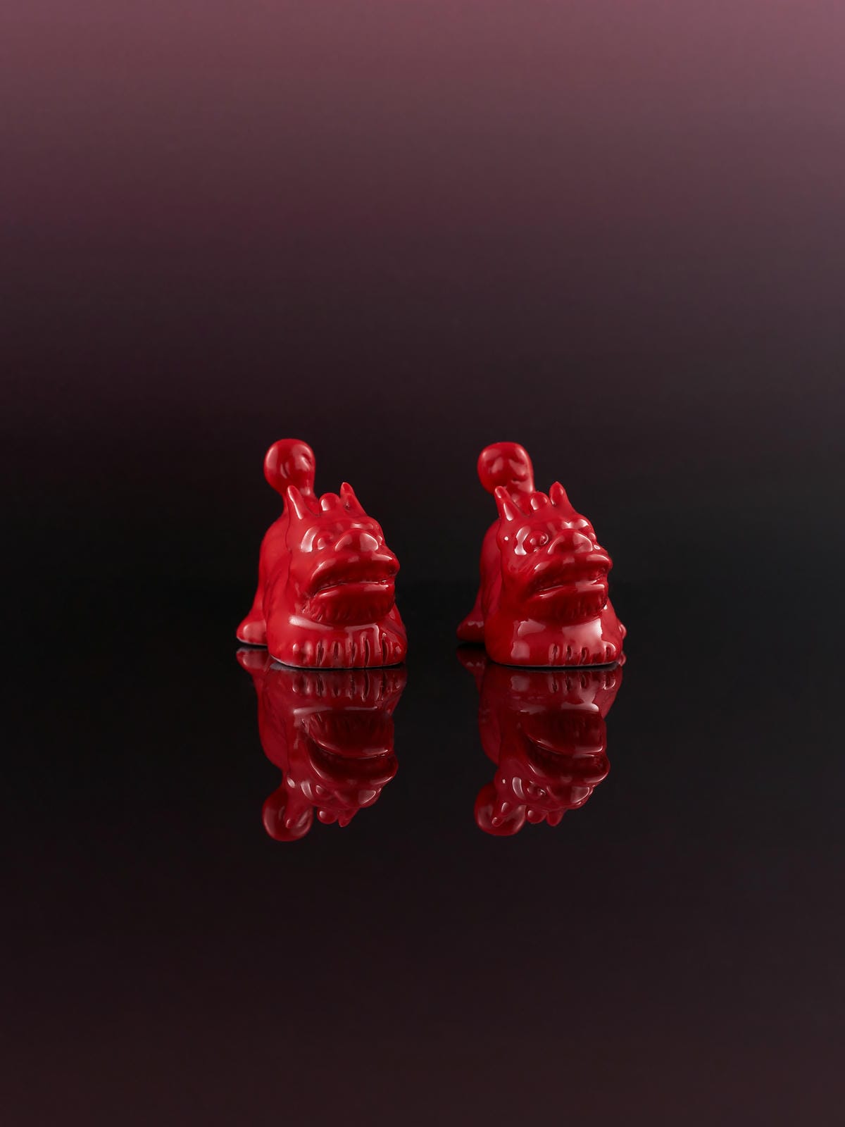 XI XING LE - Hand-Painted Gold Powder Pixiu Ornament (Pair)