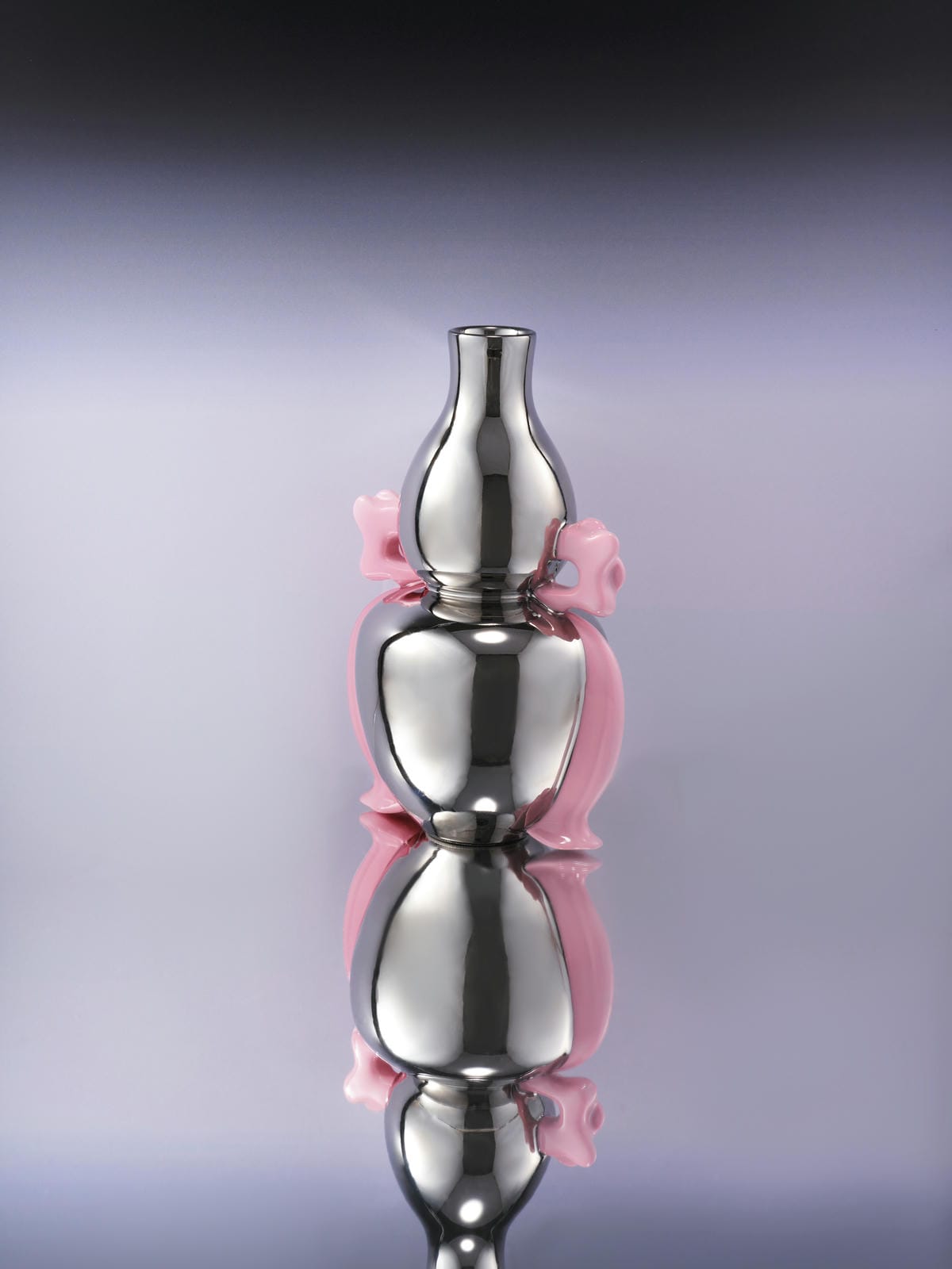 XI XING LE - Auspicious Kirin Hulu Vase –  silver with pink ribbon