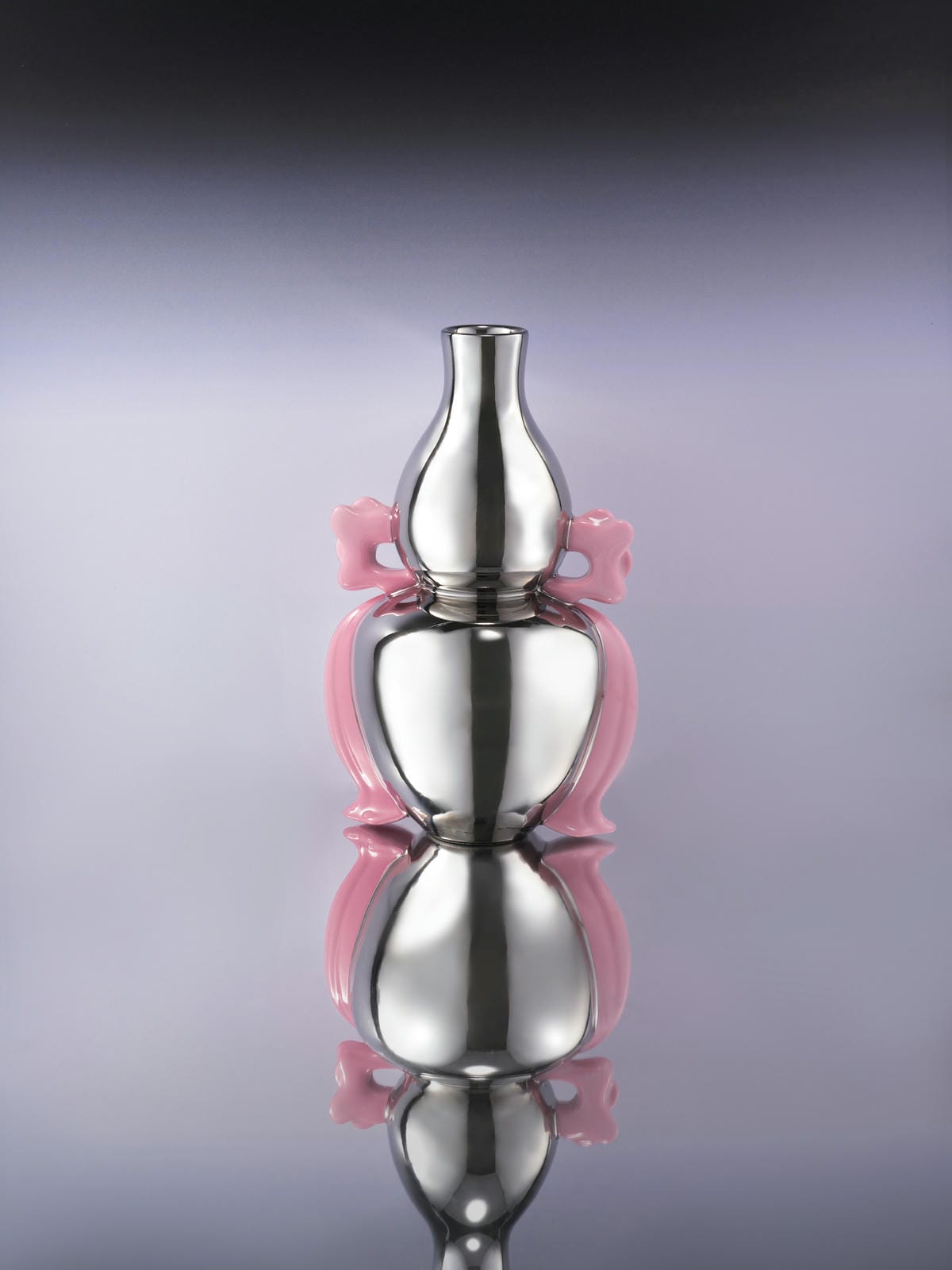 XI XING LE - Auspicious Kirin Hulu Vase –  silver with pink ribbon