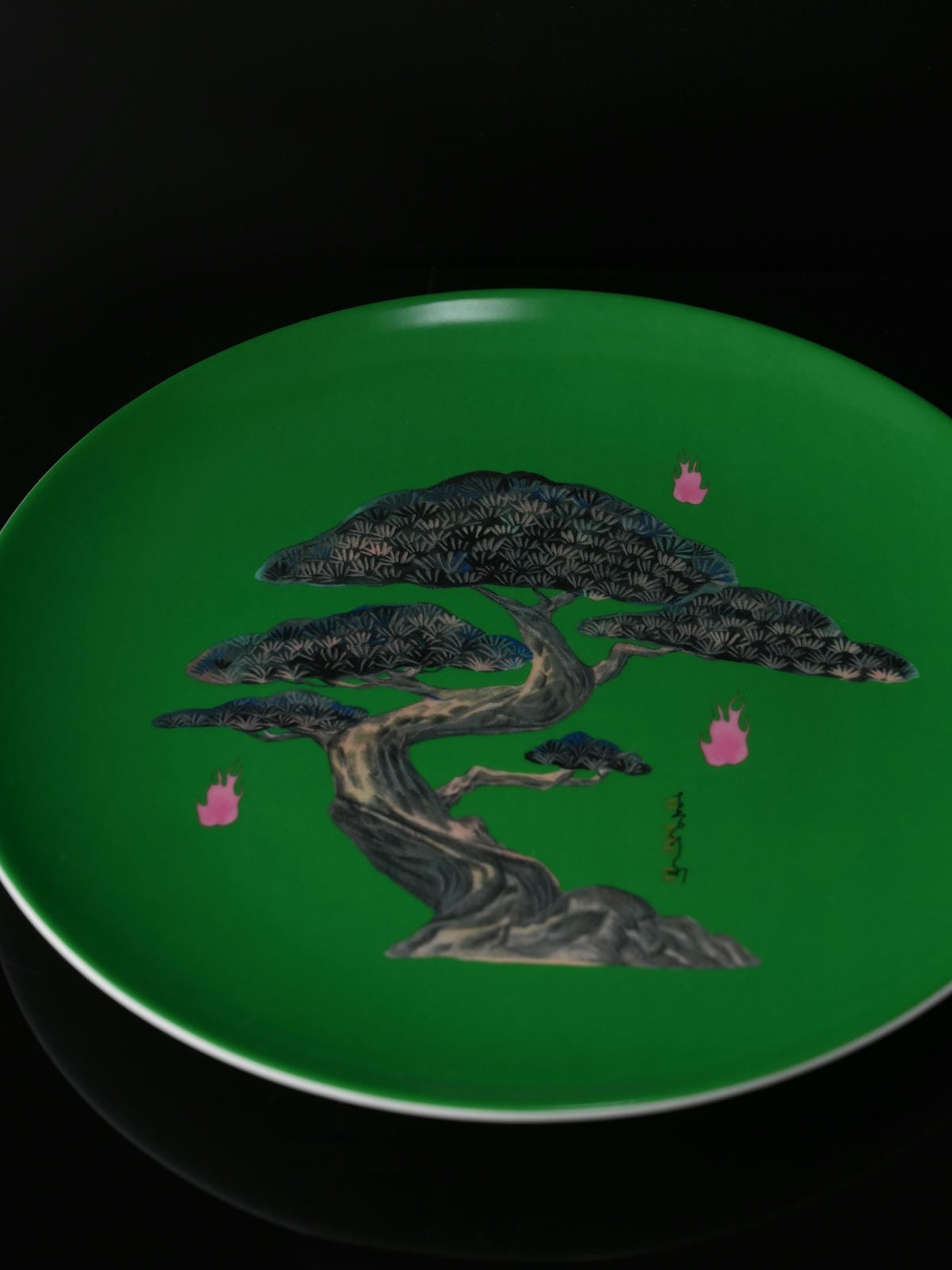 XI XING LE - Jade Pine and Cypress Plate Set - pink and green