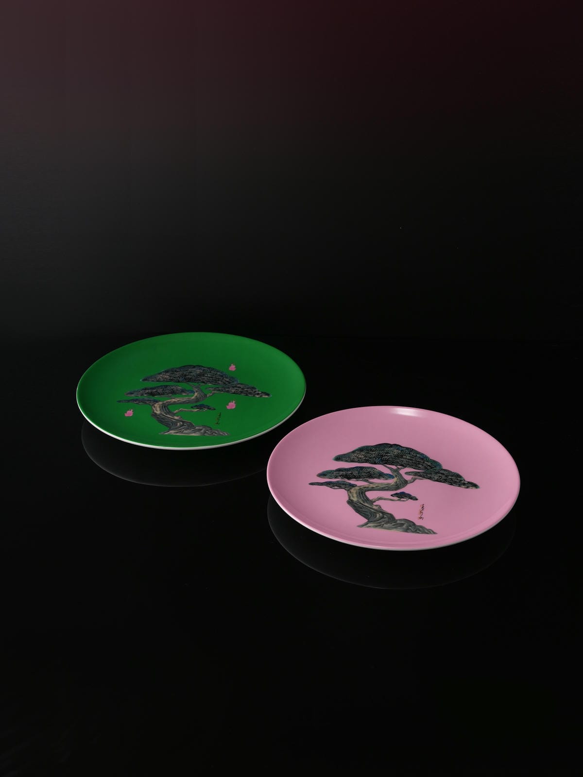 XI XING LE - Jade Pine and Cypress Plate Set - pink and green