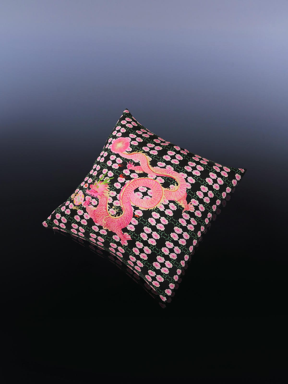 XI XING LE - Peony and Imperial Dragon Satin Cushion
