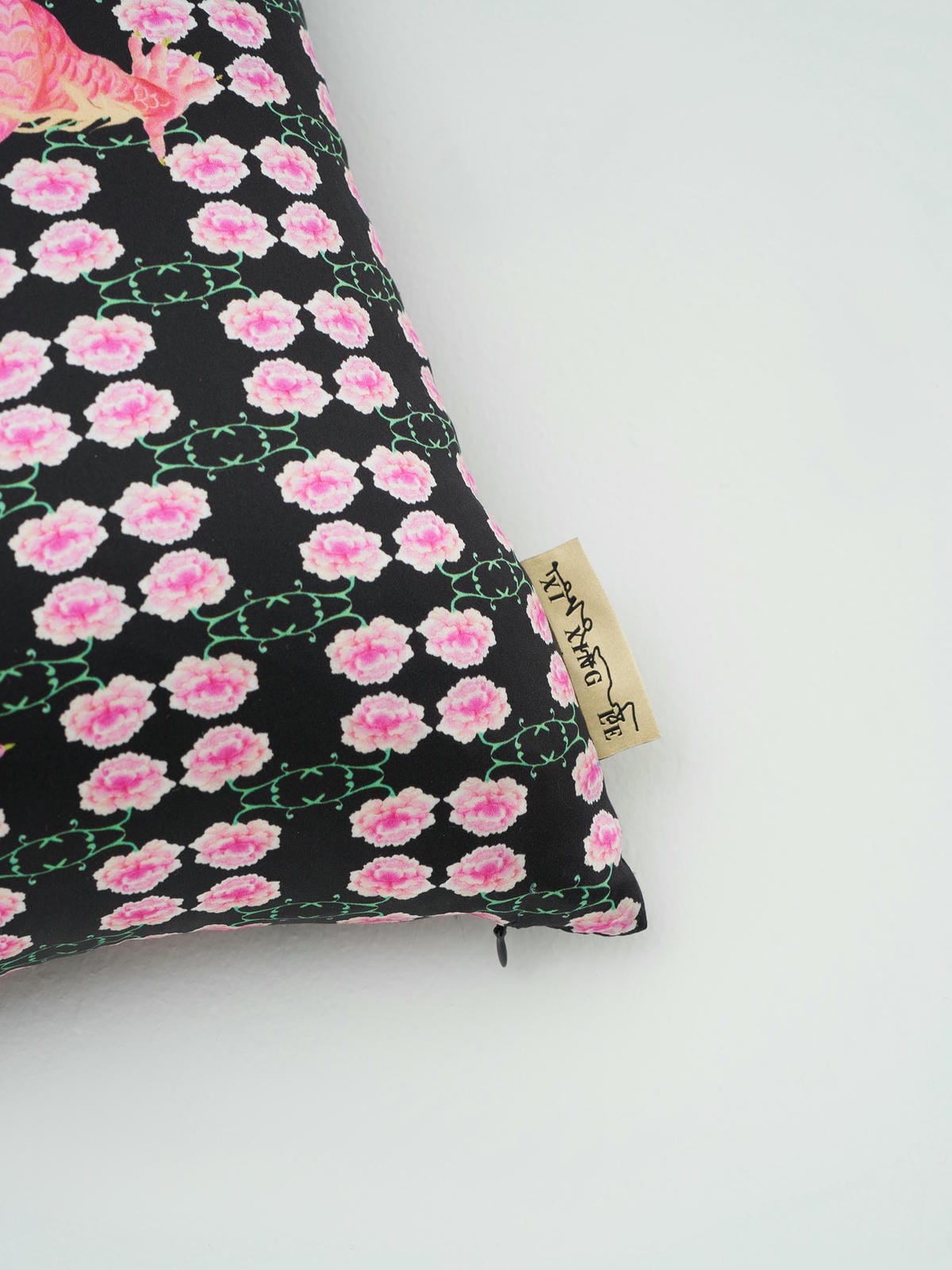 XI XING LE - Peony and Imperial Dragon Satin Cushion