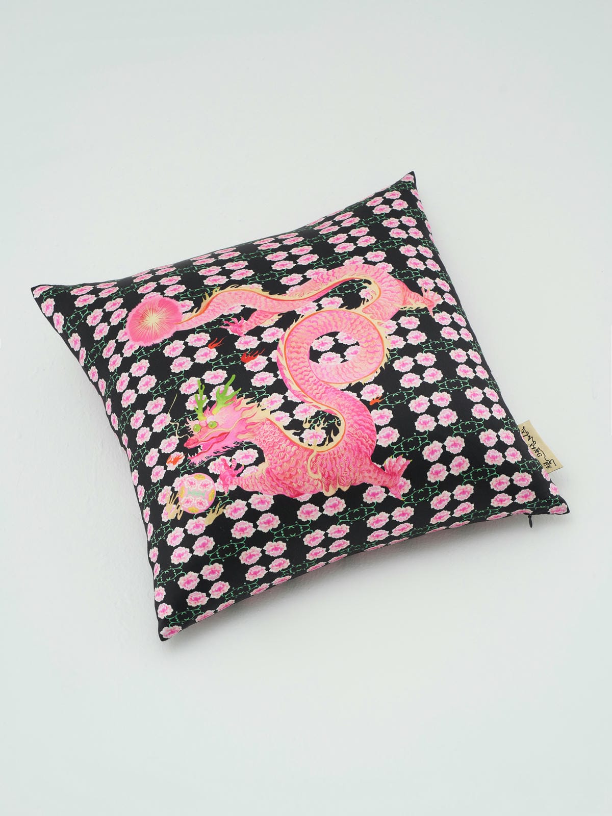XI XING LE - Peony and Imperial Dragon Satin Cushion