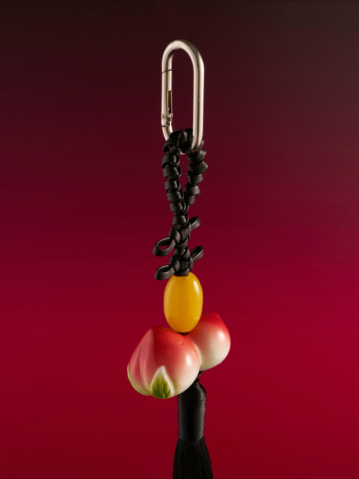 XI XING LE - Black Leather Tassel Peach Pendant (Car/Bag Chain)
