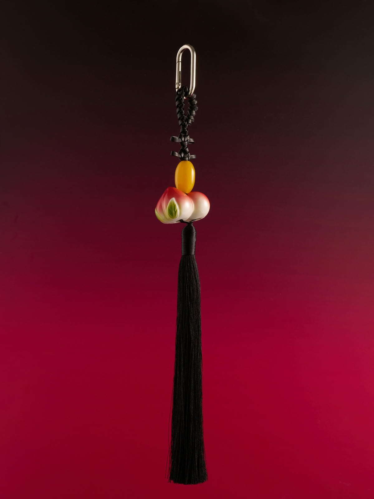 XI XING LE - Black Leather Tassel Peach Pendant (Car/Bag Chain)