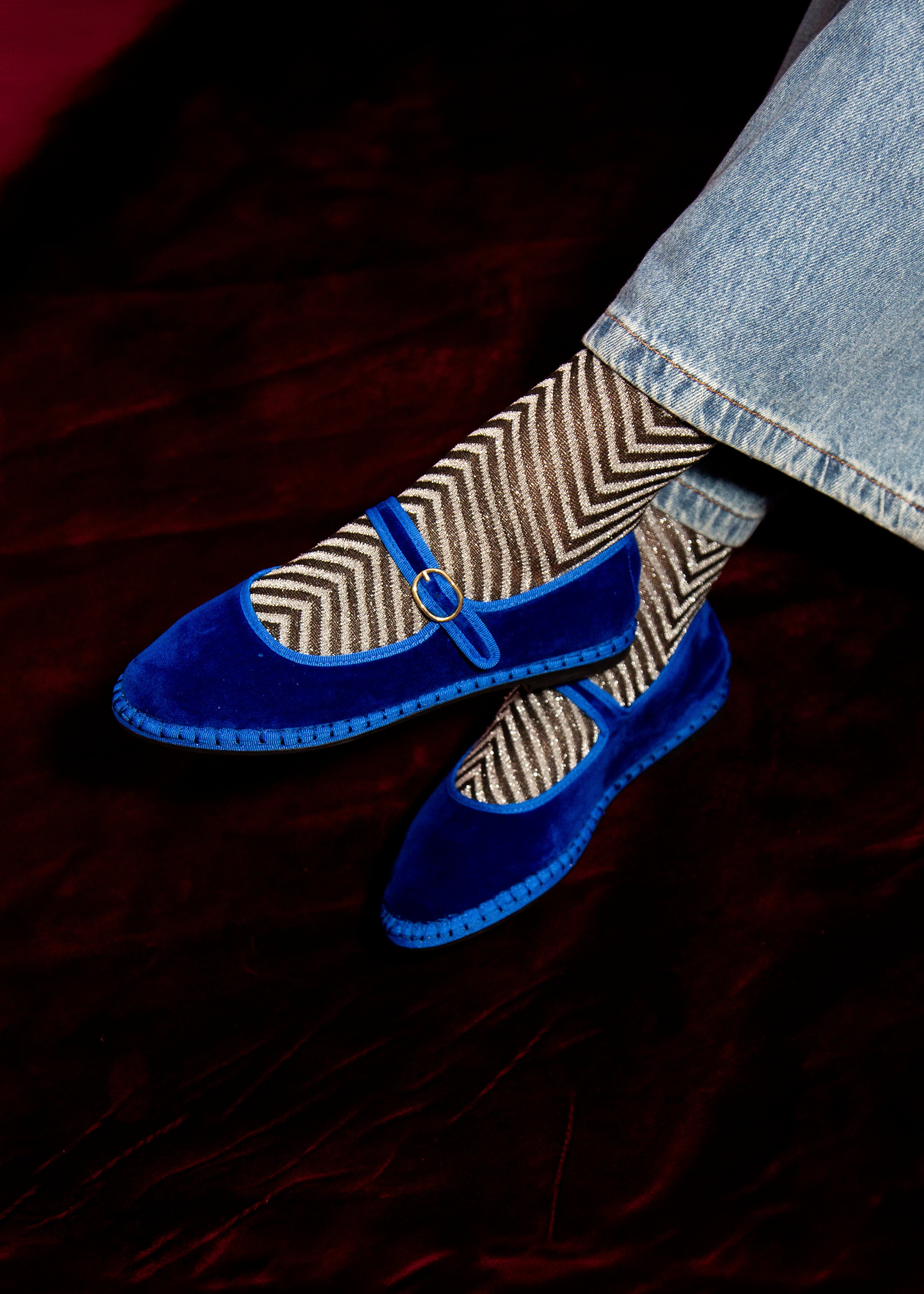 Flabelus - OE Blue | Velvet Mary Jane Shoes