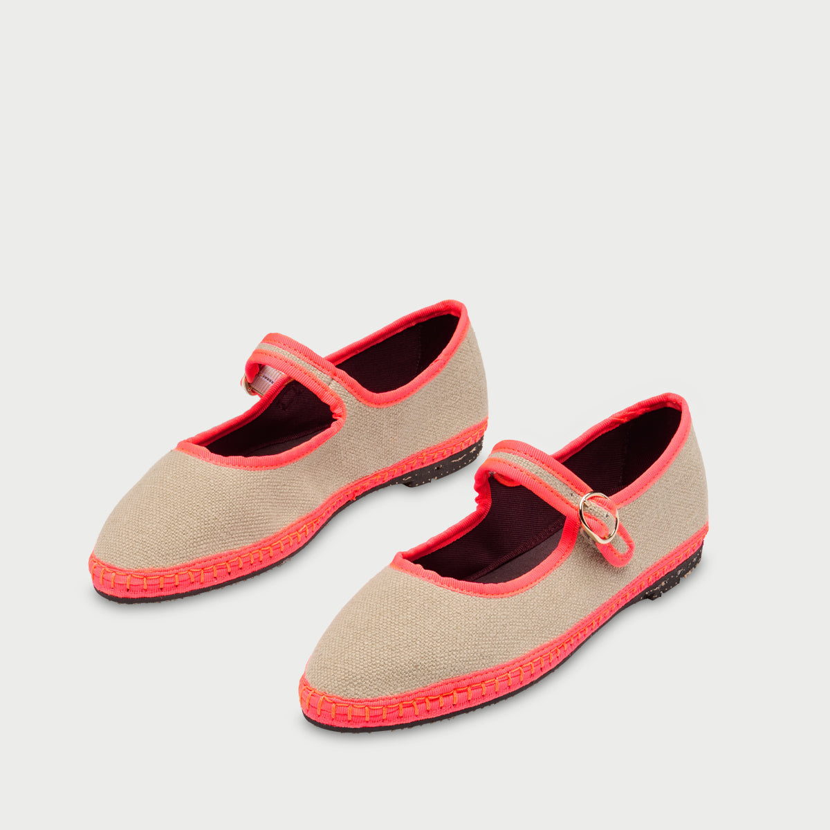 Flabelus MARA | Linen Mary Jane Flats with Neon Edge