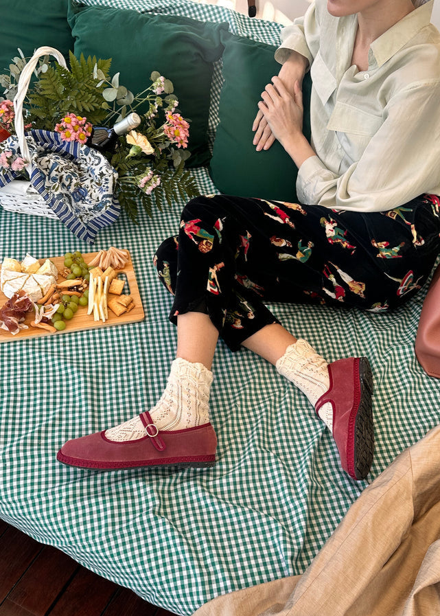 Flabelus Theresa | Light Red Velvet Mary Jane Shoes