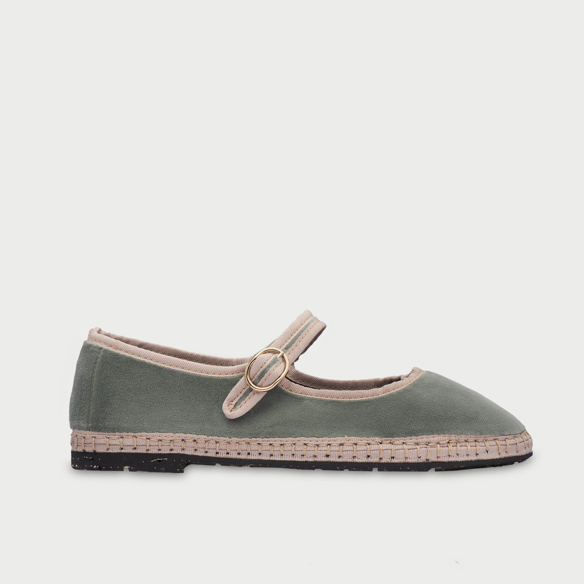 Flabelus Uta | Light Green Velvet Mary Jane Shoes
