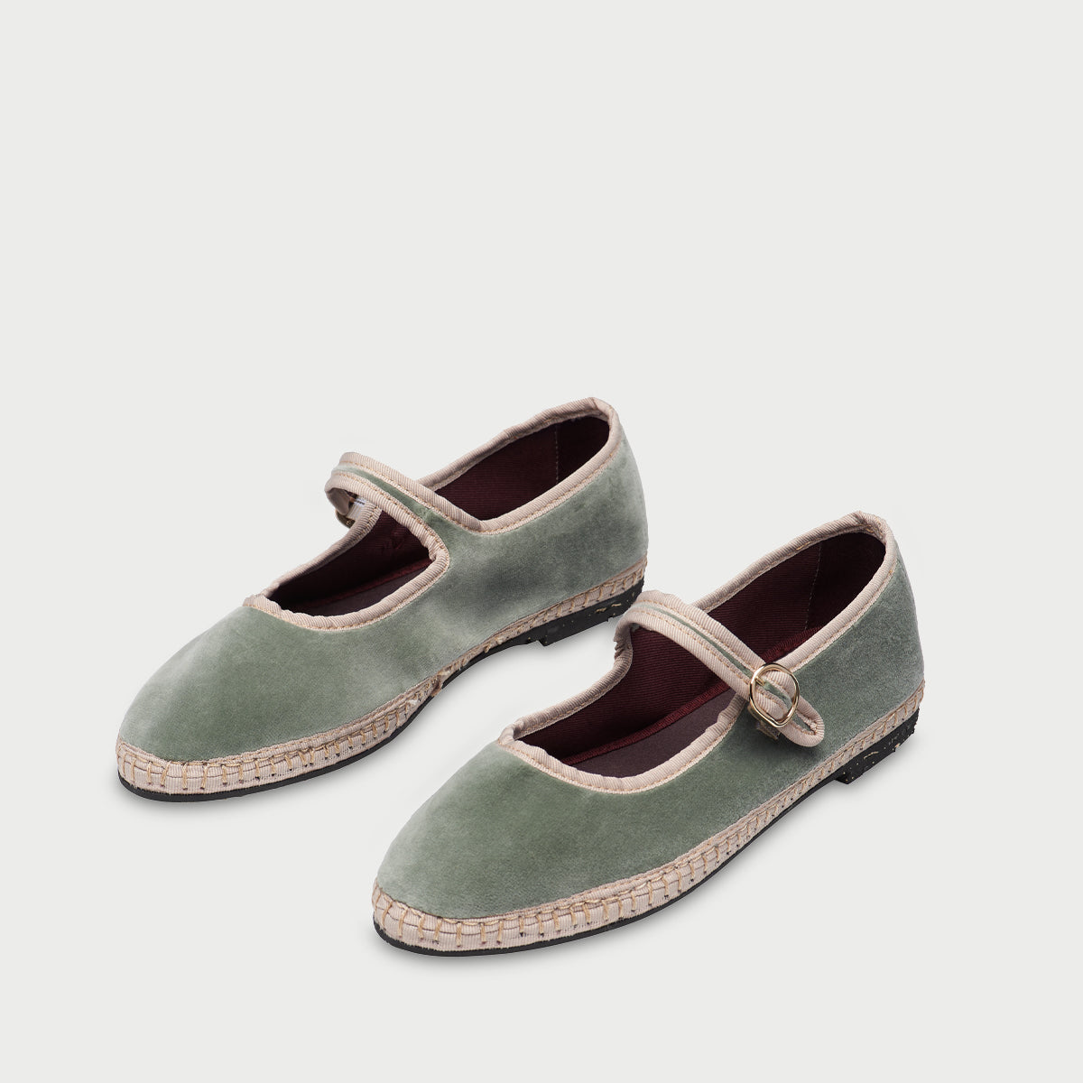 Flabelus Uta | Light Green Velvet Mary Jane Shoes