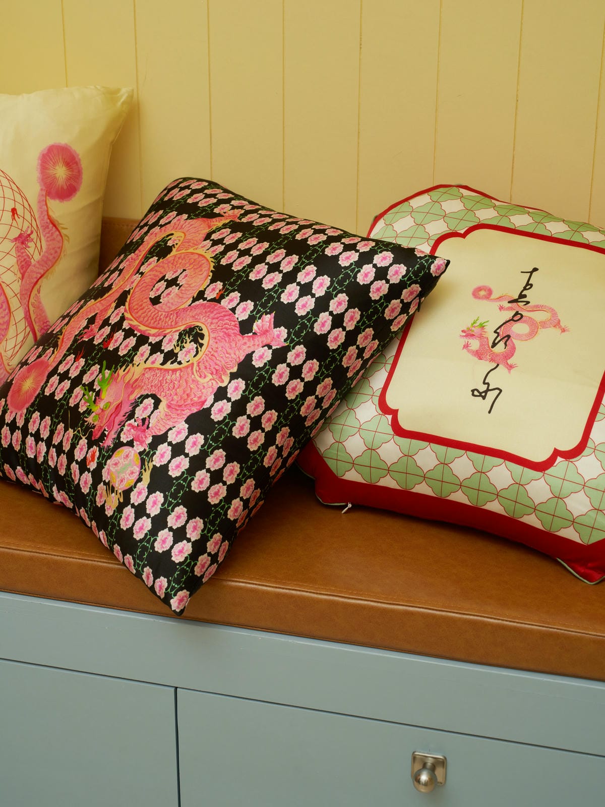 XI XING LE - Firework Pink Dragon Satin Cushion