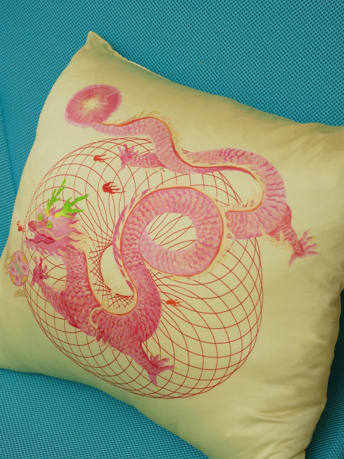 XI XING LE - Firework Pink Dragon Satin Cushion