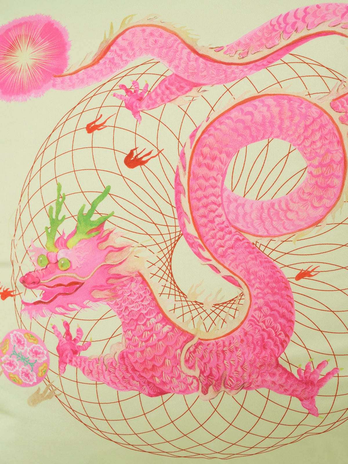 XI XING LE - Firework Pink Dragon Satin Cushion